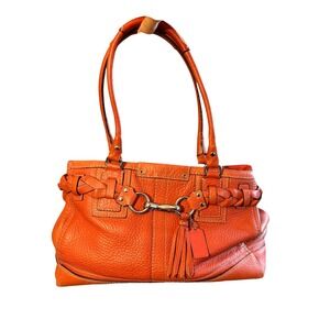 Orange Leather Tote Shoulder Bag with Braided Detail